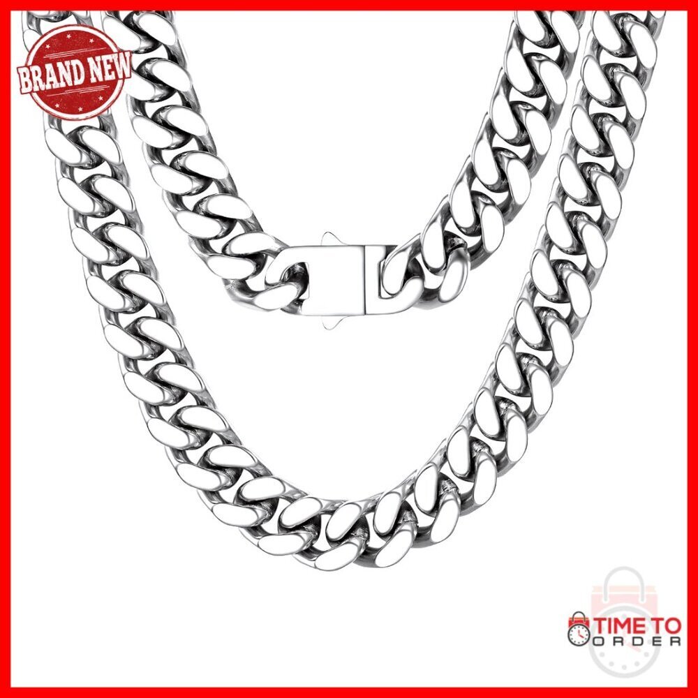Stainless Steel Chunky Cuban Link Chain Necklace 5/12/14mm 18/20" Unisex